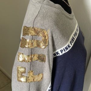 PINK Victoria’s Secret | Women’s FIU Navy Gray Gold Bling Crewneck Size Small